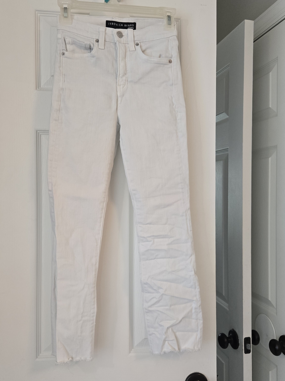 Veronica Beard White Straight-Leg Jeans with Raw Hem